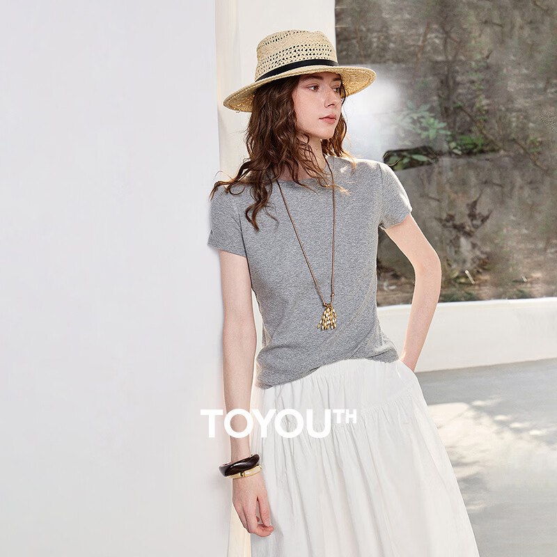 59.2元 初语 慕斯竹节棉短袖T恤女
